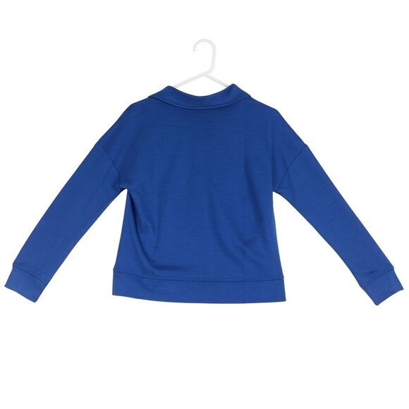 Merokeety Sweatshirt Women Blue V-Neck Pullover Blue Lapel Long Sleeve - Picture 3 of 7